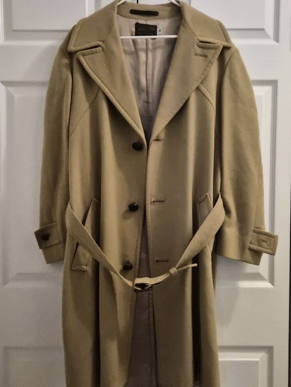 VTG 1990s Pendleton Woolen Mills Camel Brown Wool Trench Coat w/Belt - Unisex 42